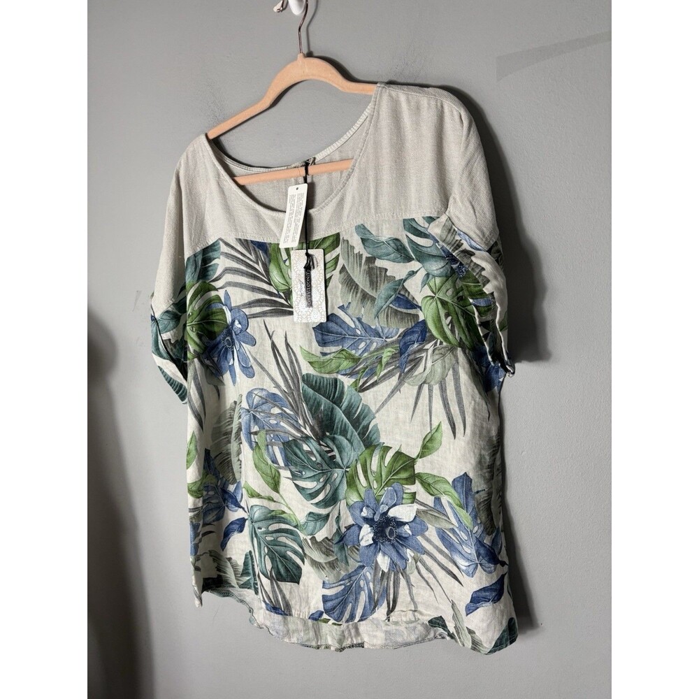 NWT Lungo L'arno Made in Italy Linen Tunic Top Floral Colorful 1X